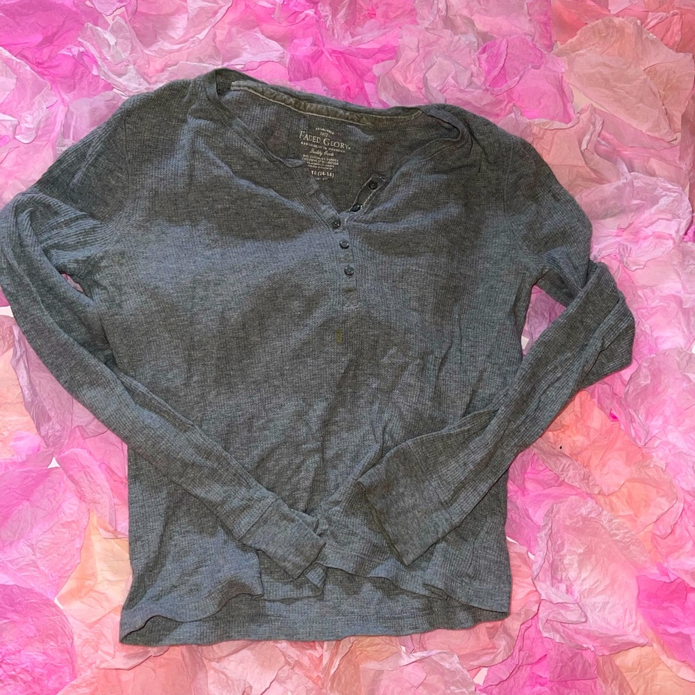 Faded Glory brand tight grey faux button down shirt.